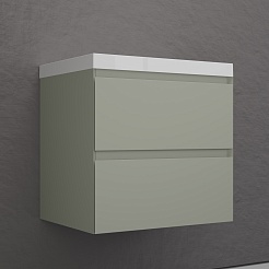 Style Line Тумба с раковиной Манхэттен 60 Plus подвесная эмаль олива матовая – фотография-3